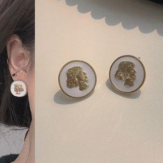 Embossed Alloy Earring 1 Pair - White & Gold - One Size