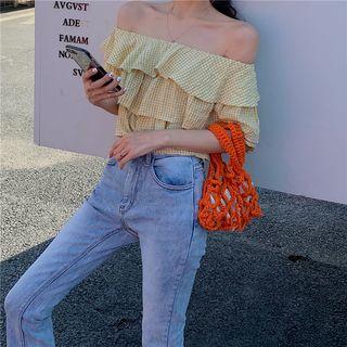 Gingham Off-shoulder Tiered Top Yellow - One Size