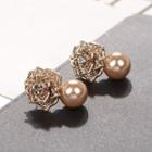 Floral Stud Earring 1 Pair - Rose Flower - Gold - One Size