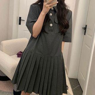 Short-sleeve Henley Collared Dress