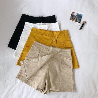 Plain Single-breasted High-waist Skort