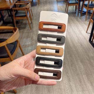 Faux Leather Square Hair Clip Set Of 5 - One Size