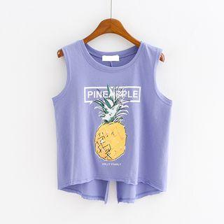 Pineapple Print Slit Back Tank Top