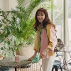 V-neck Color-block Cardigan Pink - One Size