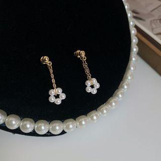 Flower Faux Pearl Alloy Dangle Earring 1 Pair - S925 Silver Needle - Earring - Gold - One Size