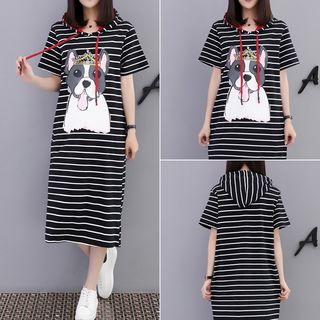 Dog Print Short-sleeve Hooded T-shirt Dress