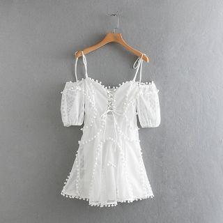 Pom Pom Detail Short-sleeve A-line Dress