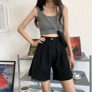 Fray Hem Denim Wide-leg Shorts