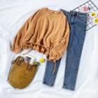 Plain Drawstring-hem Pullover / Skinny Jeans
