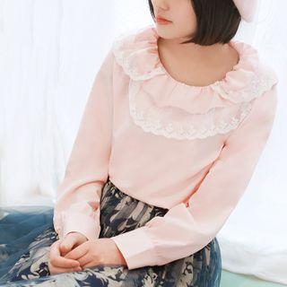 Long-sleeve Collared Chiffon Top