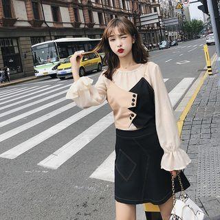 Set: Chiffon Blouse + Asymmetrical Cami Top + Mini A-line Skirt