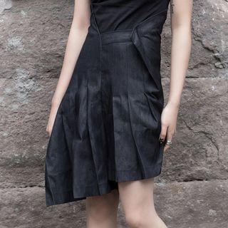 Asymmetric Pleated Denim Skirt