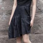 Asymmetric Pleated Denim Skirt
