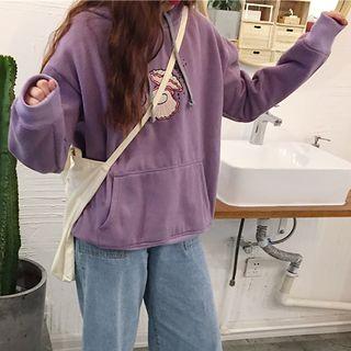 Embroidered Fleece-lined Long-sleeve Hoodie