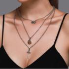 Alloy Cross & Cube Pendant Layered Necklace 6847 - 01 - Silver - One Size