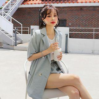 Set: Short-sleeve Double-breasted Blazer + Shorts