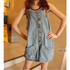 Buttoned Denim Dungaree Shorts