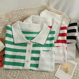 Striped Button-up Loose Polo Shirt