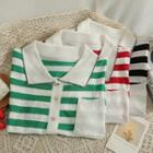 Striped Button-up Loose Polo Shirt