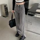 High Waist Slit-hem Loose-fit Jeans
