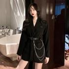 Single-breast Blazer + Layered Chain Accent Belt