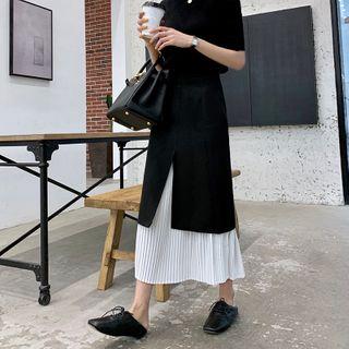 Paneled Midi A-line Pleated Skirt