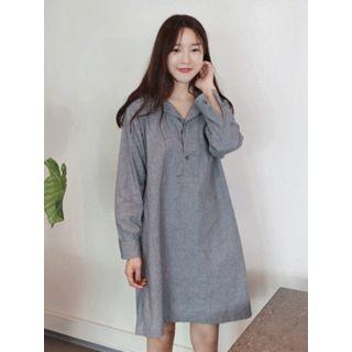 Long-sleeve Half-placket Cotton Dress