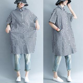 Checked Short-sleeve Shirt Dress