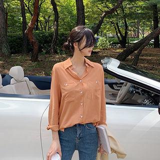 Pocket-front Slit-side Shirt Orange - One Size