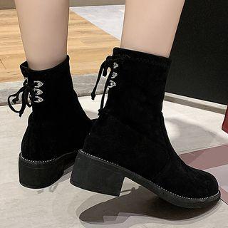 Lace-up Back Chunky Heel Ankle Boots