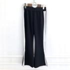 High-waist Striped Split Hem Boot-bottom Pants Black - One Size