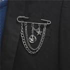 Smiley Face Chained Brooch Silver - One Size