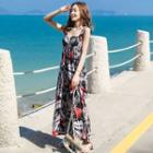 Sleeveless Floral Wide Leg Jumpsuit Black - One Size