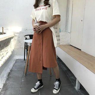 Plain Button Down Midi Skirt