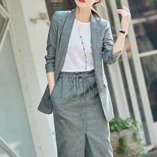 3/4-sleeve Single-breasted Blazer / Midi Fitted Skirt / Set