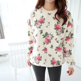 Floral Pattern Brushed-fleece Lined Sweatshirt