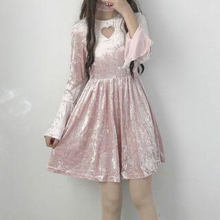 Long-sleeve Heart Cutout A-line Mini Dress