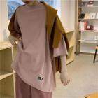 Plain Oversized Elbow-sleeve T-shirt