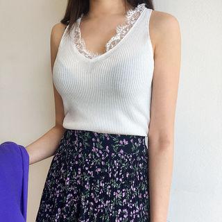 Lace-trim Cross-strap Tank Top