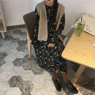 Long-sleeve Chiffon Floral Midi Dress