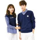 Couple Matching Mock Two-piece Striped Panel Pullover