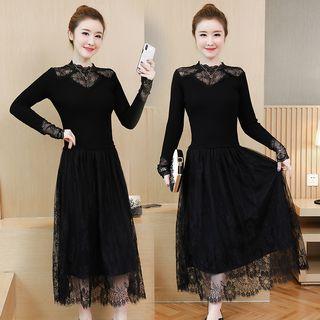 Long-sleeve Midi Lace Knit Dress