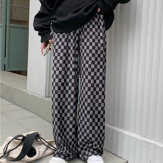 Checkerboard Corduroy Straight Leg Pants Gray - One Size
