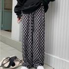 Checkerboard Corduroy Straight Leg Pants Gray - One Size