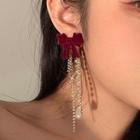 Flocking Bow Faux Pearl Fringed Earring 1 Pair - A3497 - Gold & Red - One Size