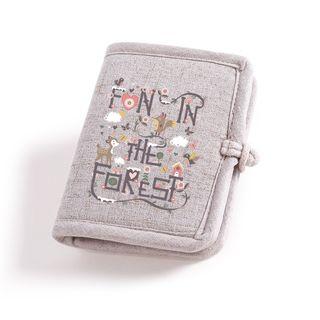 Canvas Lettering Frog-button Wallet / Long Wallet