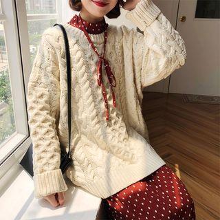Round-neck Cable-knit Sweater Almond - One Size