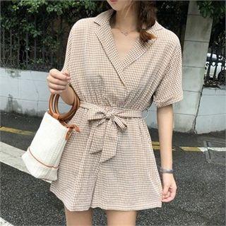 Band-waist Gingham Playsuit