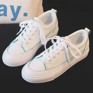 Contrast Trim Faux Leather Lace-up Sneakers