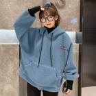 Mock Two-piece Semi High-neck Fleece Hoodie